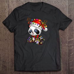 panda reindeer christmas lights tshirt