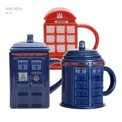 doctor who tardis police box coffee mug ceramic cup with lid cover for tea milk mugs creative christmas presents for kid