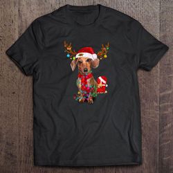reindeer dachshund santa hat christmas lights shirt
