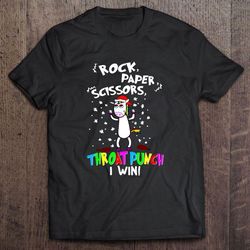 rock paper scissors throat punch i win unicorn christmas tshirt