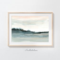 Landscape Watercolor Printable Wall Art, Abstract Minimalist Neutral Landscape Download Digital Print Peach Green no.1