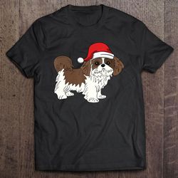 shih tzu in santa hat christmas pajama gift tshirt