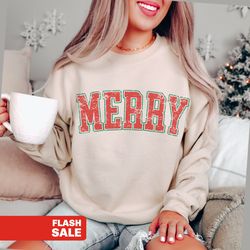 merry christmas sweatshirt, christmas shirt for women, christmas crewneck, holiday sweater retro christmas gift preppy x