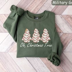 oh christmas tree sweatshirt, christmas cake sweatshirt, merry and bright christmas tree sweatshirt, womens merry christ