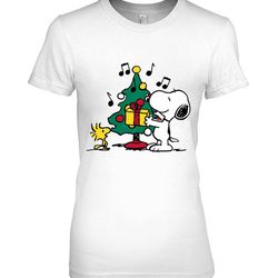snoopy and woodstock christmas tree the peanuts movie v-neck t-shirt