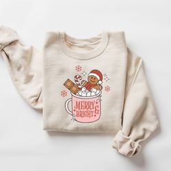 retro gingerbread christmas sweatshirt, merry christmas, christmas coffee sweatshirt, holiday sweater, womens holiday sw