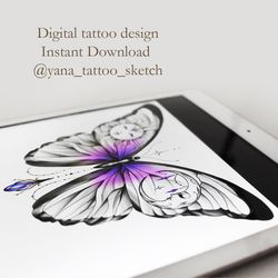 Butterfly Tattoo Sketch Sun And Moon Tattoo Designs Fine Line Butterfly Tattoo Ideas, Instant download PDF, PNG, JPG