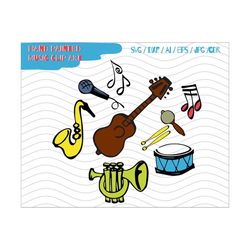 music svg, music vector, musical instruments svg, cutting machines, silhouette, music svg bundle, hand painted clip art
