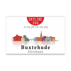 buxtehude, germany svg - vector silhouette - historical cityscape with separate buildings svg, eps, ai, cdr, pdf