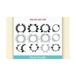 floral wreath bundle, set of 12 flower frame svg, monogram frames bundle cutting file, svg, eps, dxf