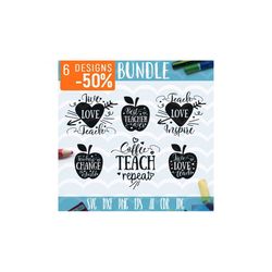 teacher svg bundle, school bundle svg, 6 teacher design cut files for cricut, dxf bundle cutting file, svg, eps, dxf