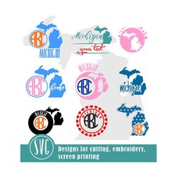 michigan state frame monogram, svg michigan cut file, monogram state vector, home, eps, svg, cdr, dxf, dwg, jpg, png clipart files