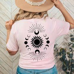 mystic moon and sun shirt, celestial theme shirt, moon worshiper shirt, boho celestial shirt, spiritual celestial shirt