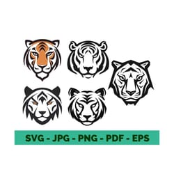 tiger svg tiger tigers safari animal clipart cricut wild animal head clipart mascot logo vector svg bundle