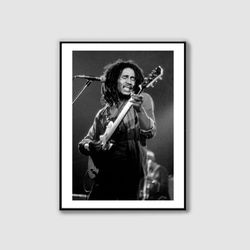 Bob Marley Music Print, Black and White, Bob Marley Poster, Music Studio Decor, Printable Wall Art, Vintage Photo, DIGIT