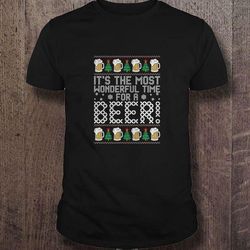 its the most wonderful time for a beer christmas lights snowflakes tshirt