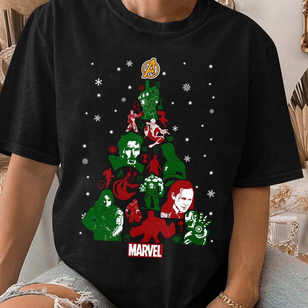 Avengers Christmas Tree Tee, Superhero Christmas, Marvel Comics Shirt, Avengers Team Gift Unisex T Shirt Sweatshirt Hoodie 1.jpg