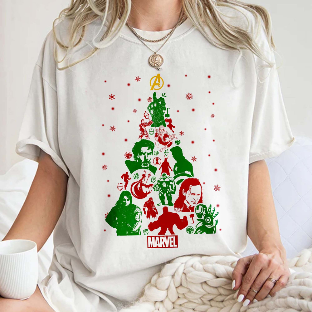 Avengers Christmas Tree Tee, Superhero Christmas, Marvel Comics Shirt, Avengers Team Gift Unisex T Shirt Sweatshirt Hoodie 2.jpg