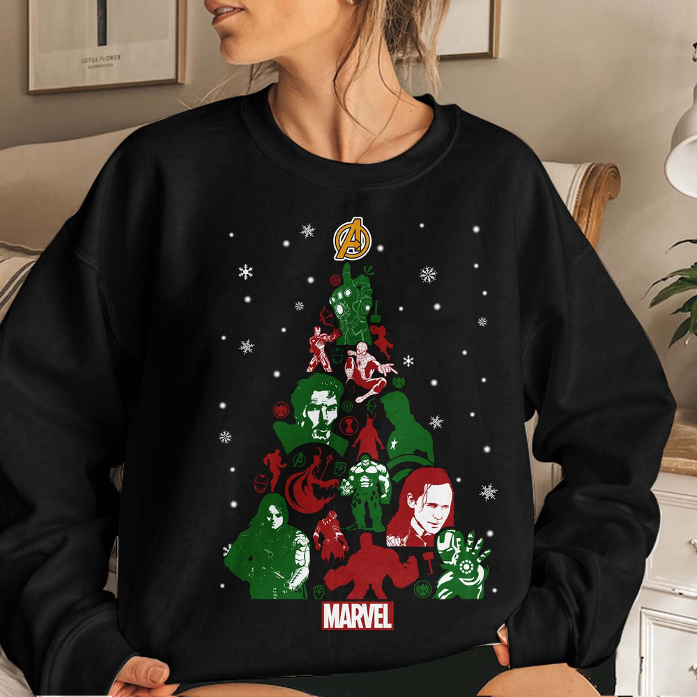 Avengers Christmas Tree Tee, Superhero Christmas, Marvel Comics Shirt, Avengers Team Gift Unisex T Shirt Sweatshirt Hoodie 3.jpg