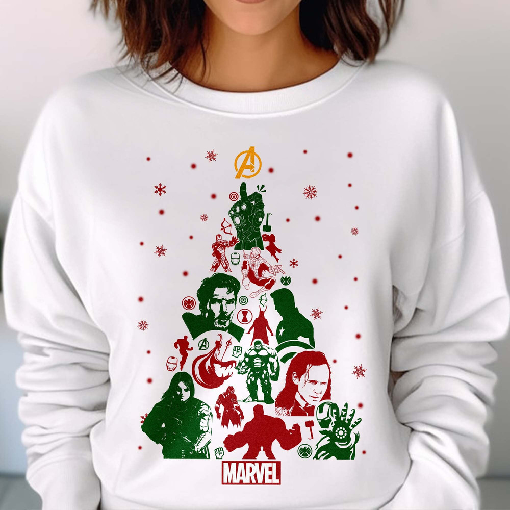 Avengers Christmas Tree Tee, Superhero Christmas, Marvel Comics Shirt, Avengers Team Gift Unisex T Shirt Sweatshirt Hoodie 4.jpg