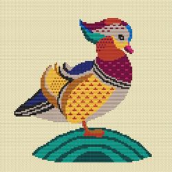 Mandarin Duck cross stitch pattern Bird counted chart Forest bird Animals cross stitch Nature Easy folk embroidery