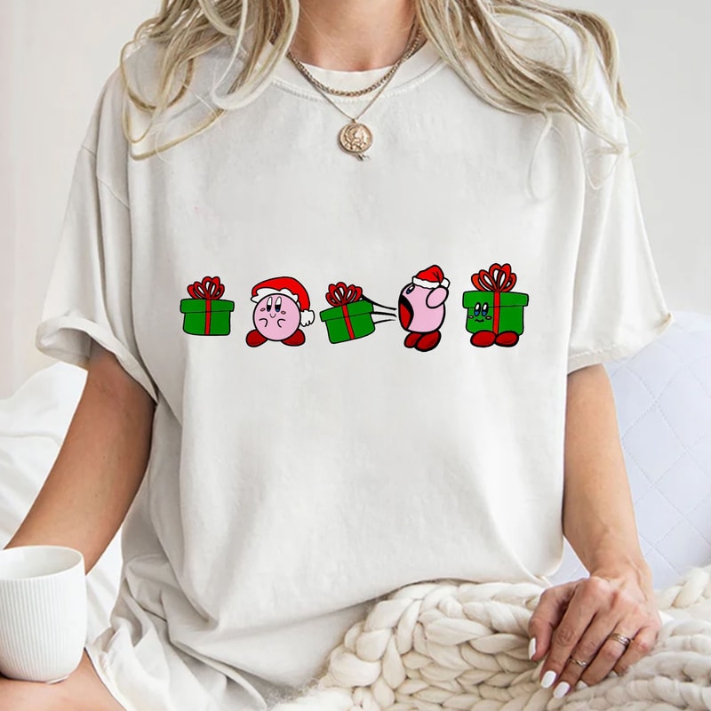 Kirby Christmas Gift Tee, Funny Christmas, Christmas Gifts, Kirby Xmas Shirt, Christmas Kirby Santa Unisex T Shirt Sweatshirt Hoodie 1.jpg