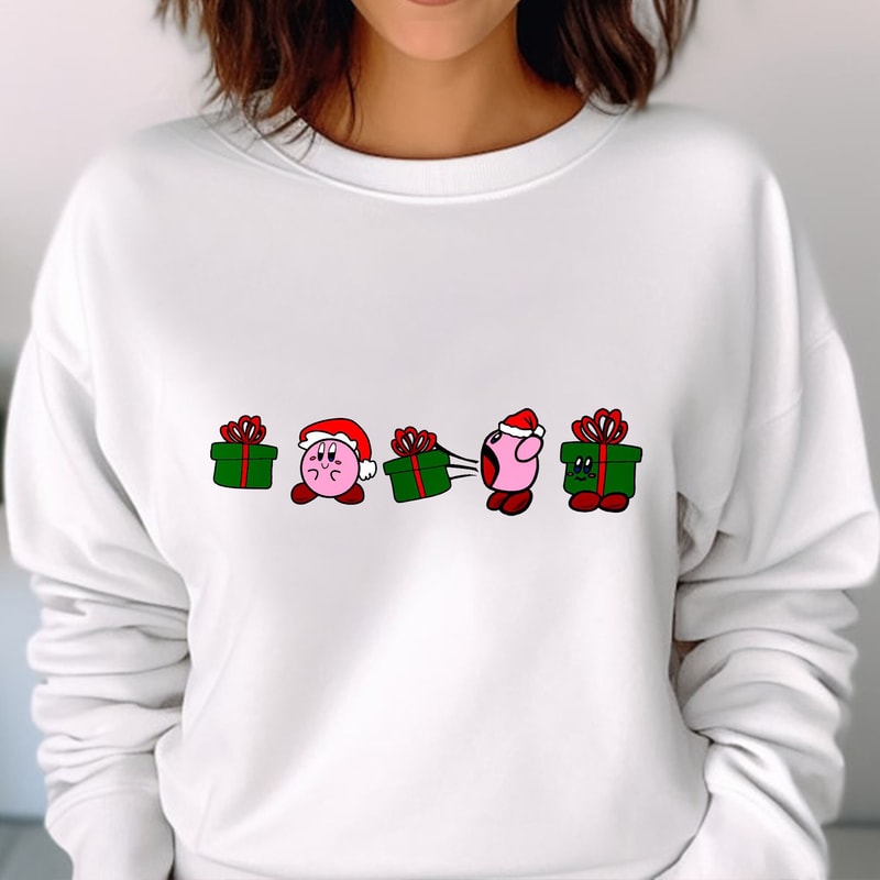 Kirby Christmas Gift Tee, Funny Christmas, Christmas Gifts, Kirby Xmas Shirt, Christmas Kirby Santa Unisex T Shirt Sweatshirt Hoodie 2.jpg