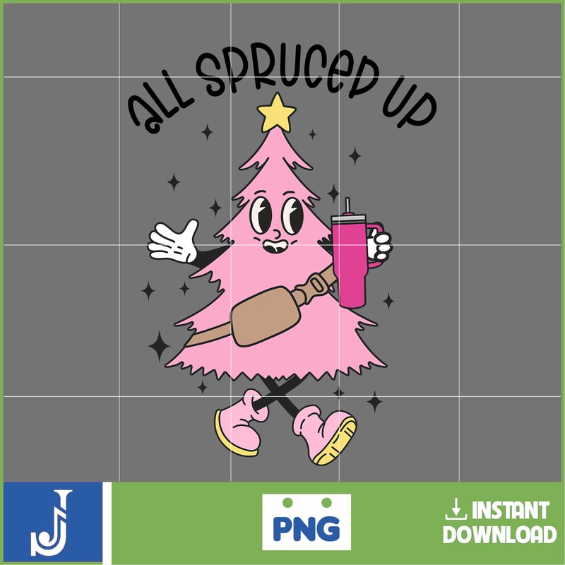 All Spruced Up Bougie Fir Life, Stanley Tumbler Inspired Belt Bag PNG Sublimation Design Download Christmas Tree DTF Holiday Retro (1).jpg