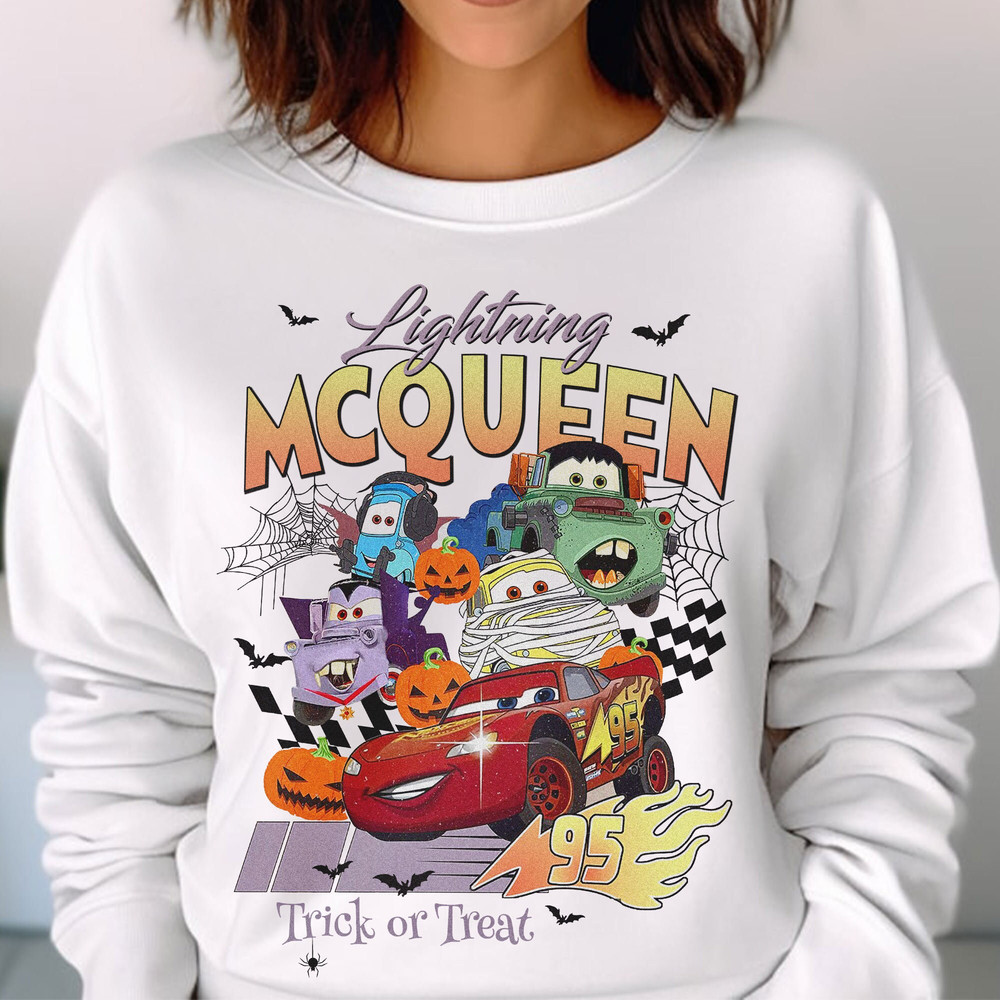 Retro Lightning McQueen Halloween Comfort Colors, Disney Cars Halloween Disneyland Halloween Gift Unisex T Shirt Sweatshirt Hoodie 3.jpg