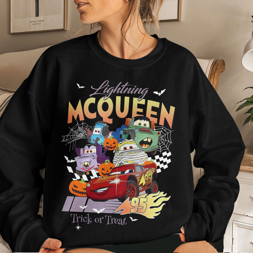 Retro Lightning McQueen Halloween Comfort Colors, Disney Cars Halloween Disneyland Halloween Gift Unisex T Shirt Sweatshirt Hoodie 4.jpg