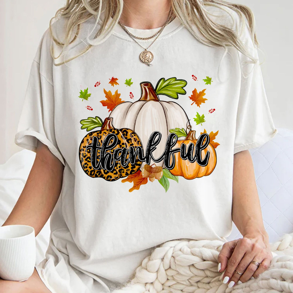Thankful, Leopard Pumpkin Shirt, Thanksgiving Tee, Thanksgiving Family Matching Gift Unisex T Shirt Sweatshirt Hoodie 1.jpg