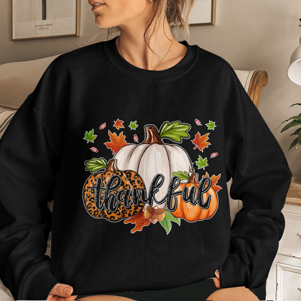 Thankful, Leopard Pumpkin Shirt, Thanksgiving Tee, Thanksgiving Family Matching Gift Unisex T Shirt Sweatshirt Hoodie 3.jpg