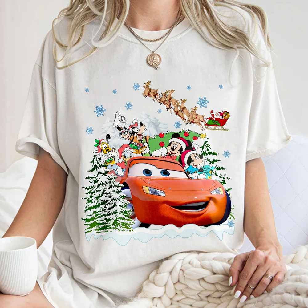 Vintage Mickey & friends Christmas Cars shirt, Lightning McQueen car Christmas Disneyland Unisex T Shirt Sweatshirt Hoodie 1.jpg