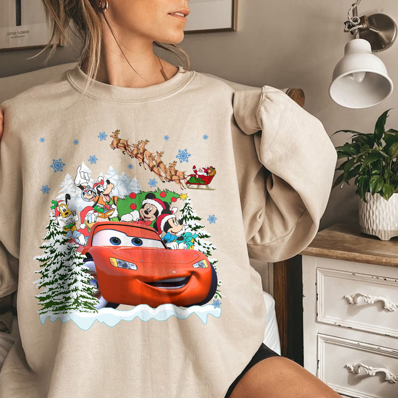 Vintage Mickey & friends Christmas Cars shirt, Lightning McQueen car Christmas Disneyland Unisex T Shirt Sweatshirt Hoodie 3.jpg