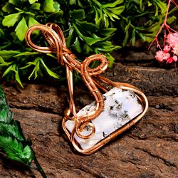 natural crazy lace agate gemstone pear vintage handmade pure copper wire wrapped pendant 2.7" 20.7 gms kr0984