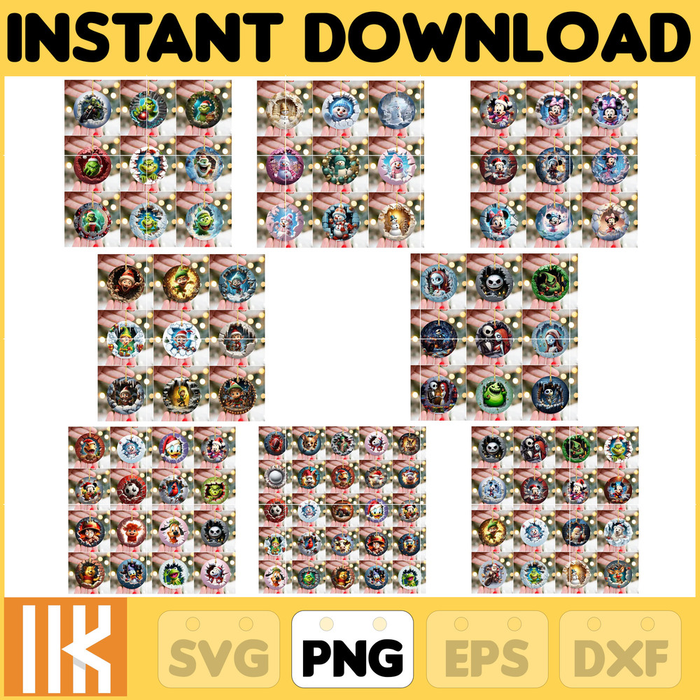 150 Files 3D Christmas Break Through Ornament Sublimation PNG, Instant Digital Download, Christmas Round Ornament PNG.jpg