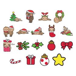premium vector clipart kawaii christmas sloths cute christmas sloths clipart christmas, christmas svg, instant download