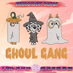ghoul gang embroidery design, halloween bluey embroidery, bluey halloween embroidery, machine embroidery designs