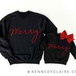 merry and bright christmas sweatshirt, mommy and me outfits, baby girl christmas sweater, christmas gift for mom from da