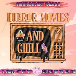 horror movies and chill embroidery design, horror movie embroidery, spooky halloween embroidery, machine embroidery designs