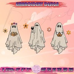 flowers ghost embroidery design, stay spooky embroidery, spooky season embroidery, halloween embroidery, machine embroidery designs