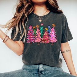 merry christmas pink trees shirt, merry and bright christmas shirt, cute christmas gift, christmas party shirt, holiday