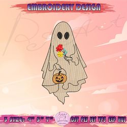flower ghost embroidery design, ghost flower embroidery, retro spooky embroidery, halloween embroidery, machine embroidery designs