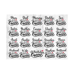 birthday queen svg, birthday bundle svg, matching family svg, family birthday svg, mom of the birthday queen svg, dad of the birthday queen