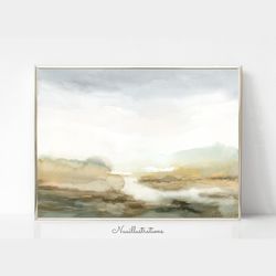 Misty Brown Landscape Watercolor Printable Wall Art, Abstract Minimalist Neutral Landscape Download Digital Print
