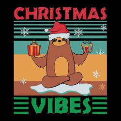 vintage christmas vibes png, santa sloth yoga svg, cute christmas sloth svg, merry slothmas, yoga fans, instant download