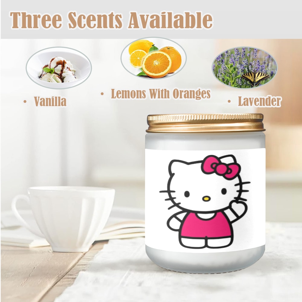 Hello Kitty Candle, Soy Wax, Scented, Frosted Glass Candle Cup - Large Size.png