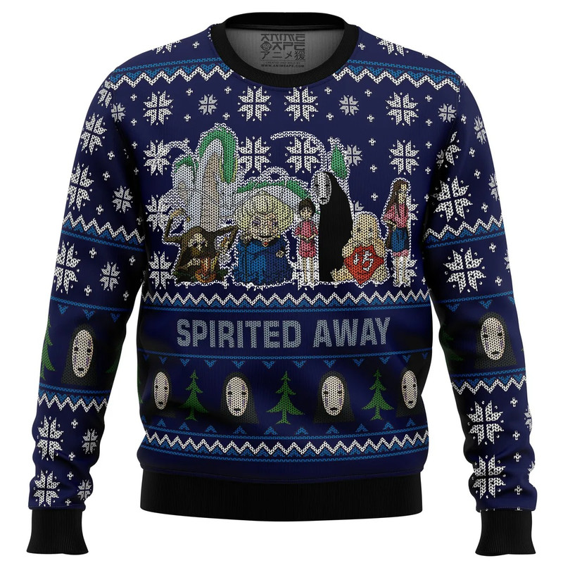 Studio Ghibli Spirited Away Squad All Over Print Ugly Hoodie 3D Zip Hoodie 3D Ugly Christmas Sweater 3D Fleece Hoodie