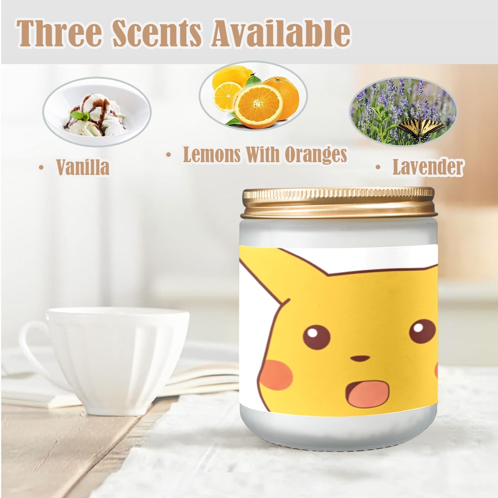 Surprised Pikachu Candle, Soy Wax, Scented, Frosted Glass Candle Cup - Large Size.png