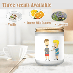 beavis and butthead candle, soy wax, scented, frosted glass candle cup - large size
